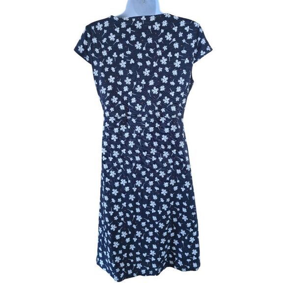 Toad&Co Womens Navy Floral short sleeve V-Neck Dress Organic Cotton fairycore - Picture 2 of 9